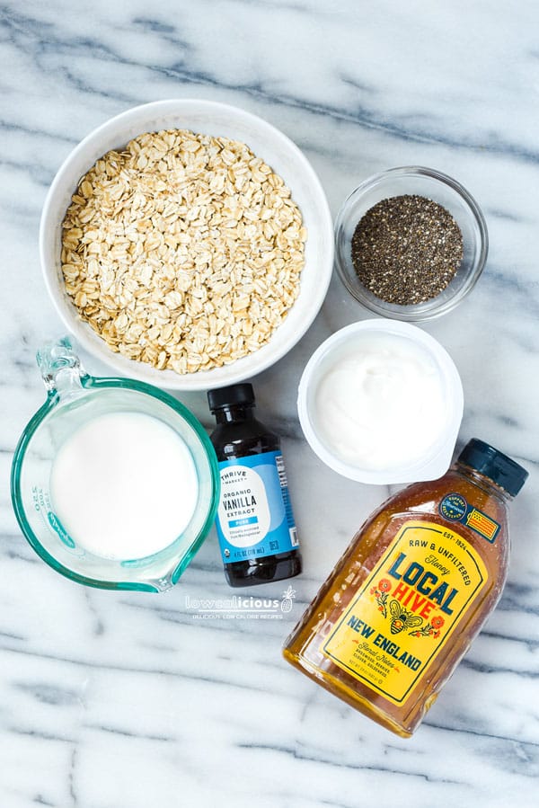 overhead shot of ingredients for How to Make Overnight Oats