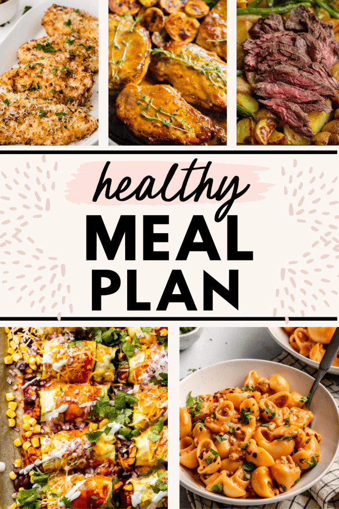 collage image of meal and text for the healthy weekly meal plan April 17-23
