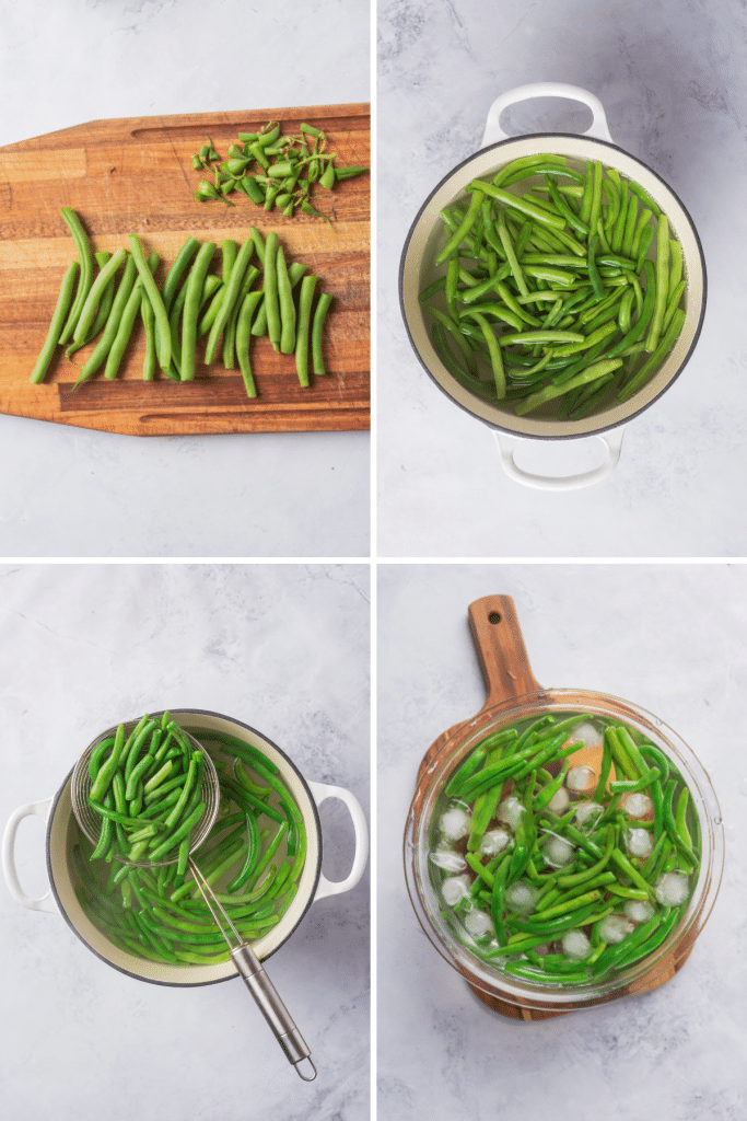 Learn how to blanch green beans with fresh green beans with this simple method. They can be used right away or made for future use for meal prepping. Blanched green beans can be frozen or added to salads, soup, green bean casserole, and even pasta dishes. Fresh green beans a versatile healthy vegetable that you can add to any meal for a nutrition boost. Green beans are a staple in a low calorie diet! Simple vegetable recipe from @lowcalicious - visit lowcalicious.com for more low calorie recipes.