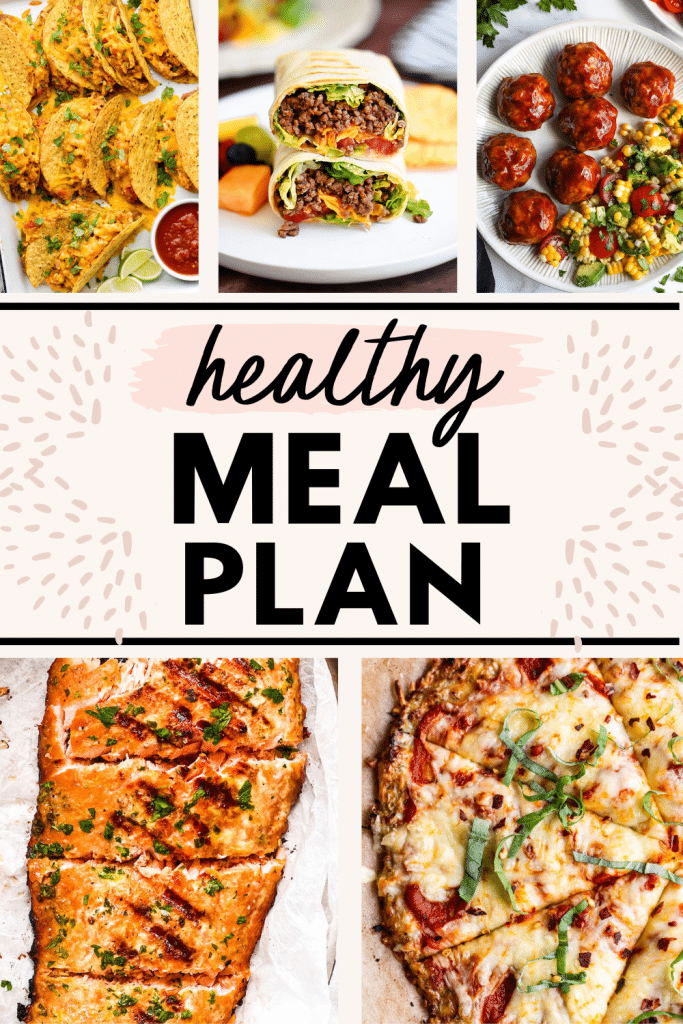Healthy Weekly Meal Plan May 8-14 collage for Pinterest with text