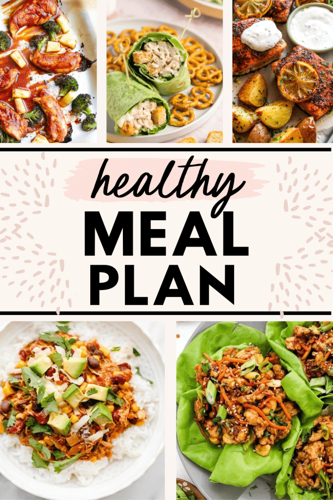 collage image of healthy meals for the healthy weekly meal plan for May 22-28