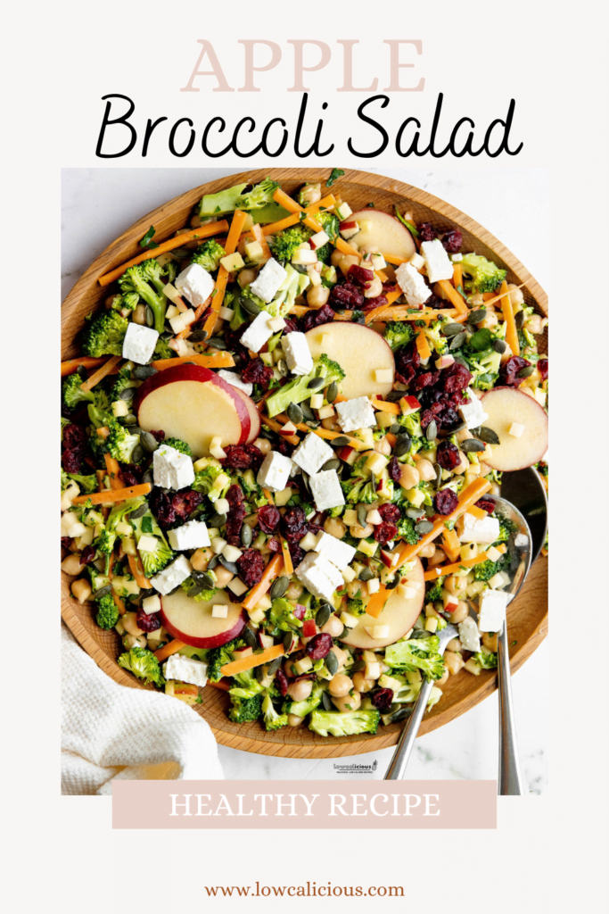 Healthy Broccoli Apple Salad Recipe with Cranberries image with text for Pinterest
