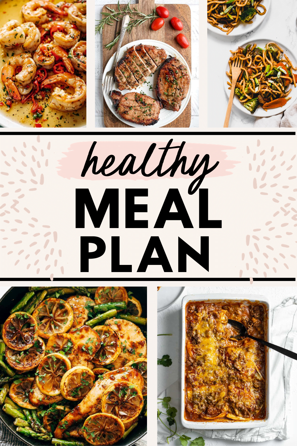 collage image of 5 healthy meals with text for Pinterest for the Healthy Weekly Meal Plan October 23-29