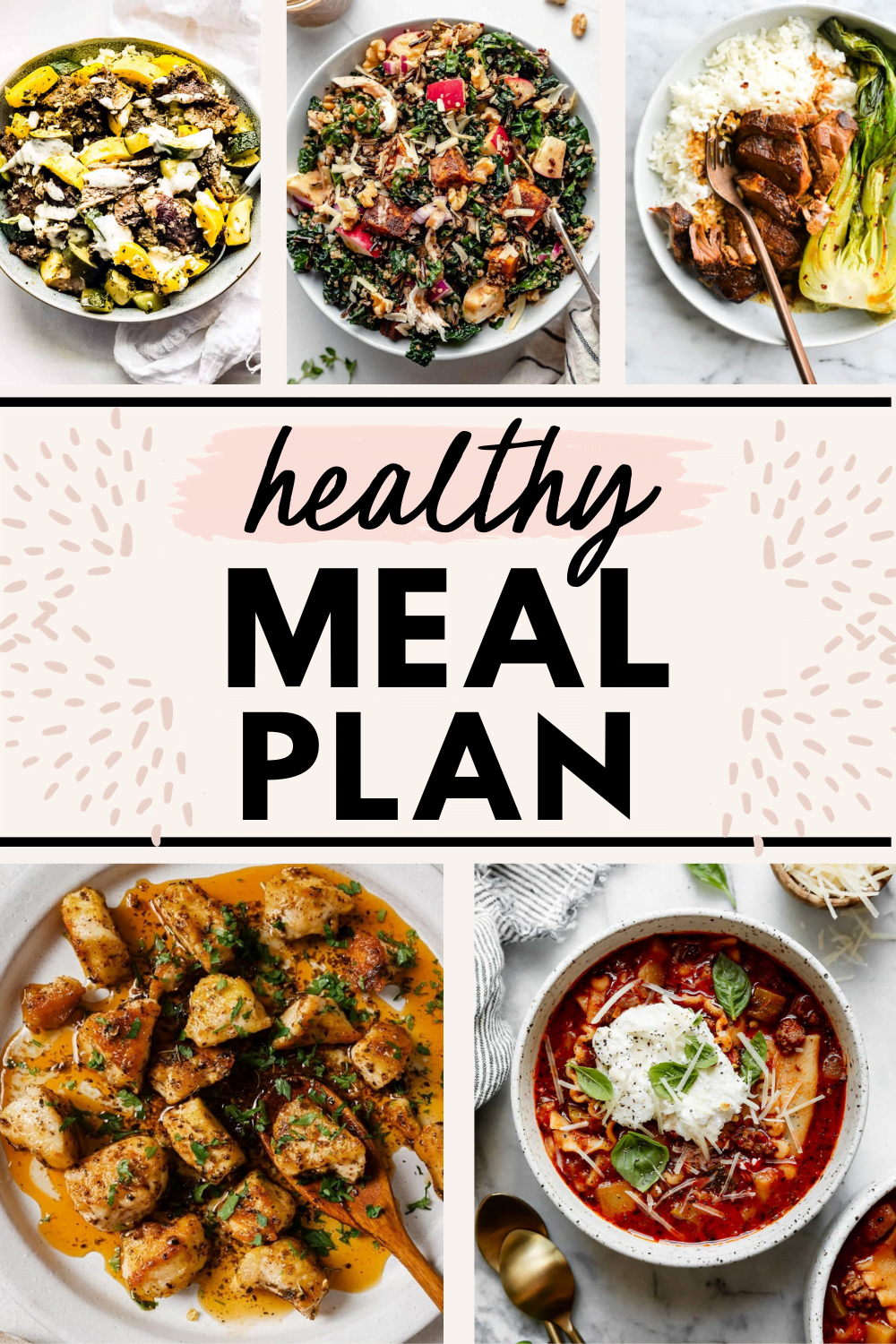 collage image of 5 healthy meals with text for Pinterest for the Healthy Weekly Meal Plan October 16-22