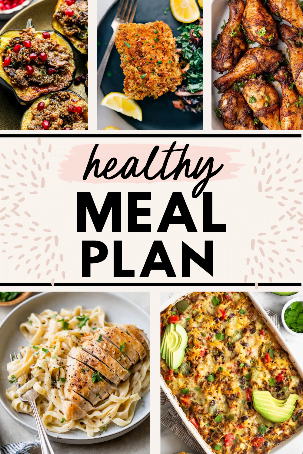 collage image of 5 healthy meals with text for Pinterest for the Healthy Weekly Meal Plan October 30 - November 5