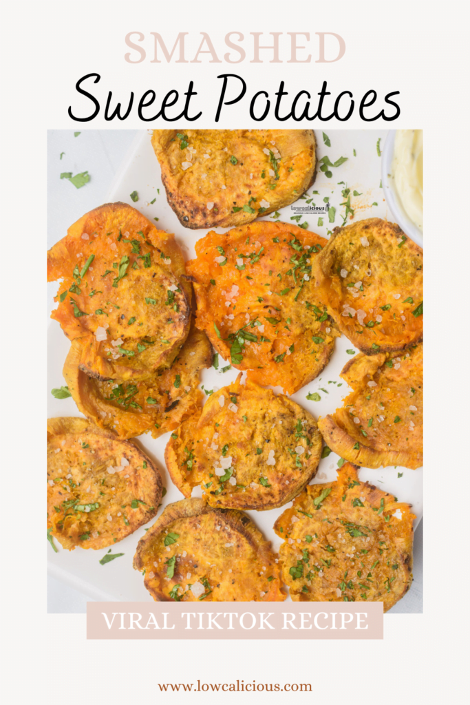 Viral Smashed Sweet Potatoes (Air Fryer Recipe) image with text for Pinterest