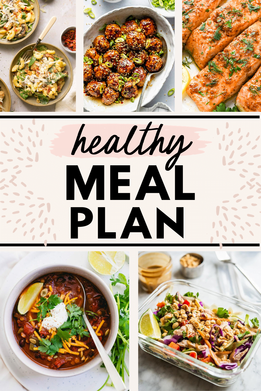 collage image of 5 healthy meals with text for Pinterest for the healthy weekly meal plan for November 20-26