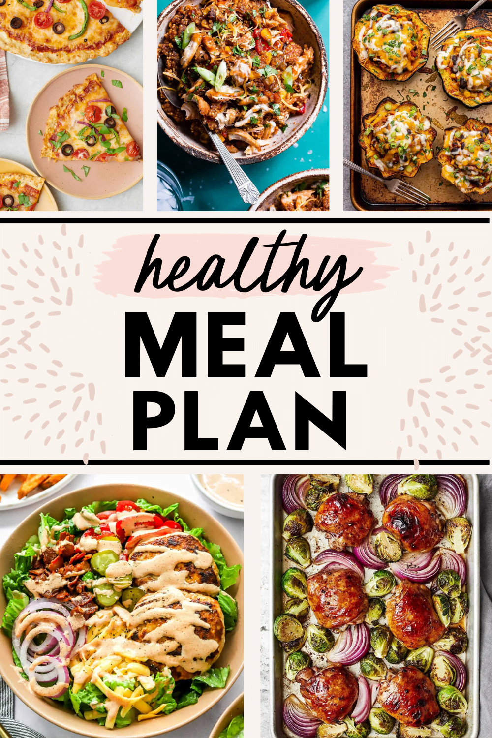 collage image of 5 healthy meals with text for Pinterest for the healthy weekly meal plan for November 27 - December 3