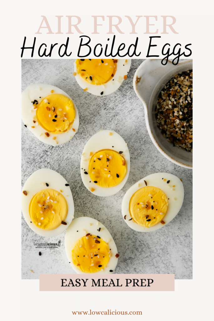 air fryer hard boiled eggs image with text for Pinterest