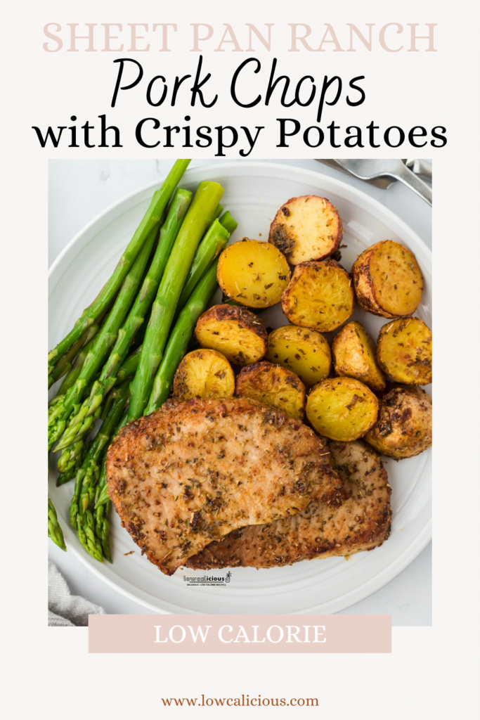 Sheet Pan Ranch Pork Chops with Crispy Potatoes image with text for Pinterest